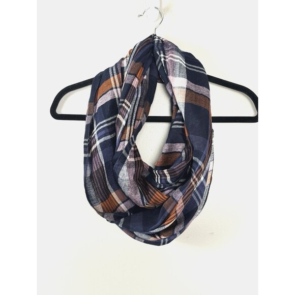 Infinity Scarf Navy Pink Plaid Soft Cozycore Dark Academia Layering Fall Capsule - Picture 1 of 14